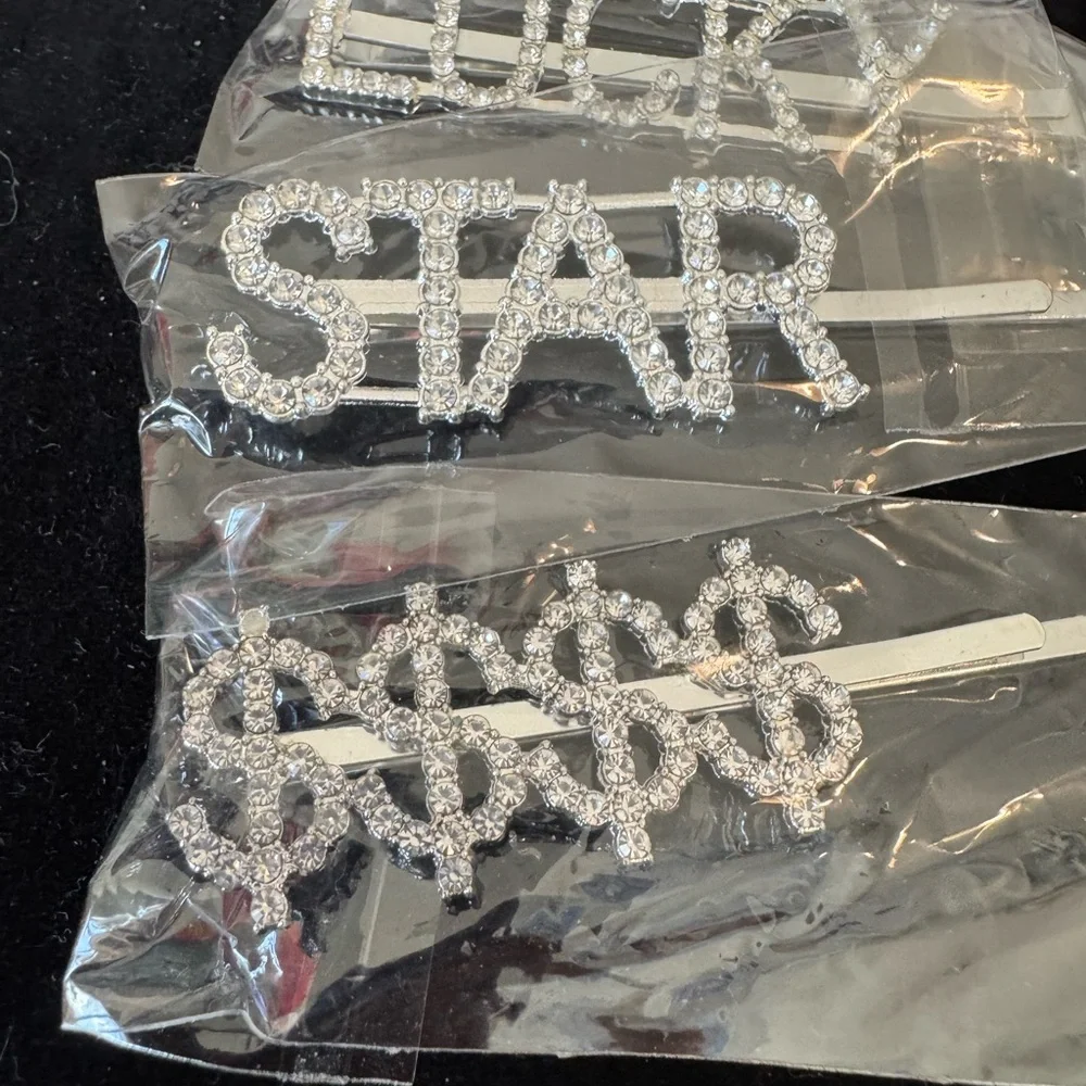 Set of 10 Silver Rhinestone Hair pins sexy queen miss boss sweet baby Lucky